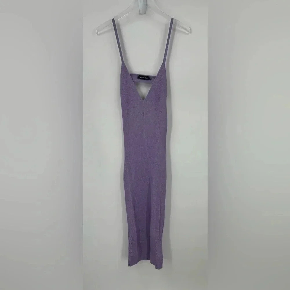 Retrofete Amster Rib Knit Midi Dress Metallic Lilac Size L B262 - Picture 5 of 7